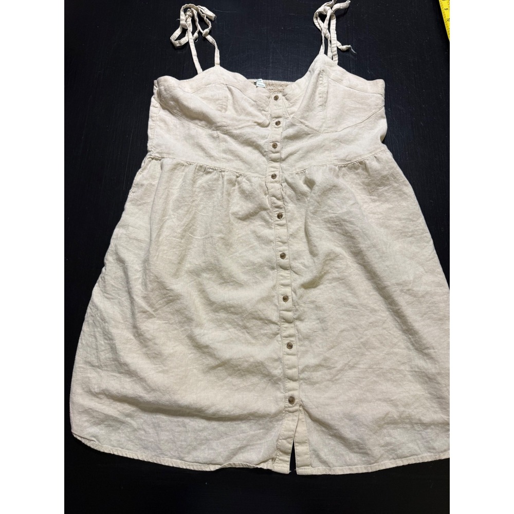 Aerie Cream Linen Blend Button Down Tie Strap Mini Dress XL